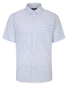 Bigdude Lightweight Summer Short Sleeve Striped Shirt Light Blue